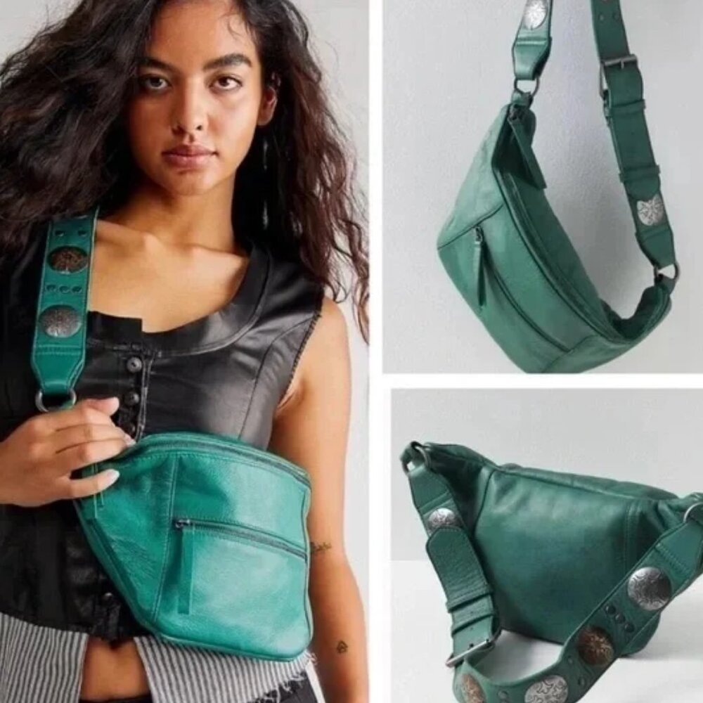 Free People Teal Crossbody Bag with Decorative Strap